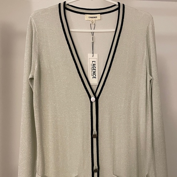 L'AGENCE Lurex Striped Long Cardigan - Picture 4 of 6